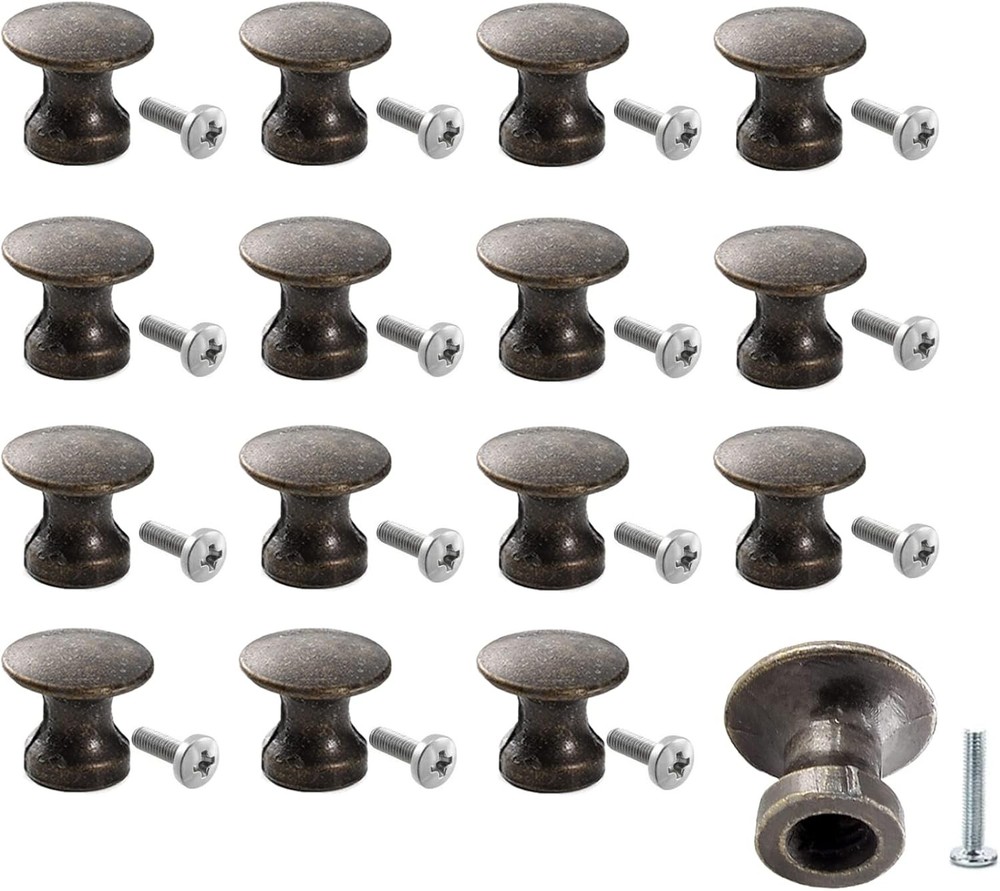 16 Pack Mini Cabinet Knobs, 1/2 Inch Dia Bronze Drawer Pulls Handles,