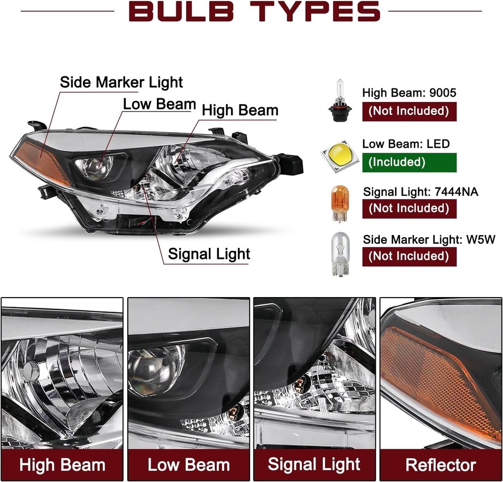 Headlights Assembly Replacement for 2014 2015 2016 Toyota Corolla Base/CE/C/LE