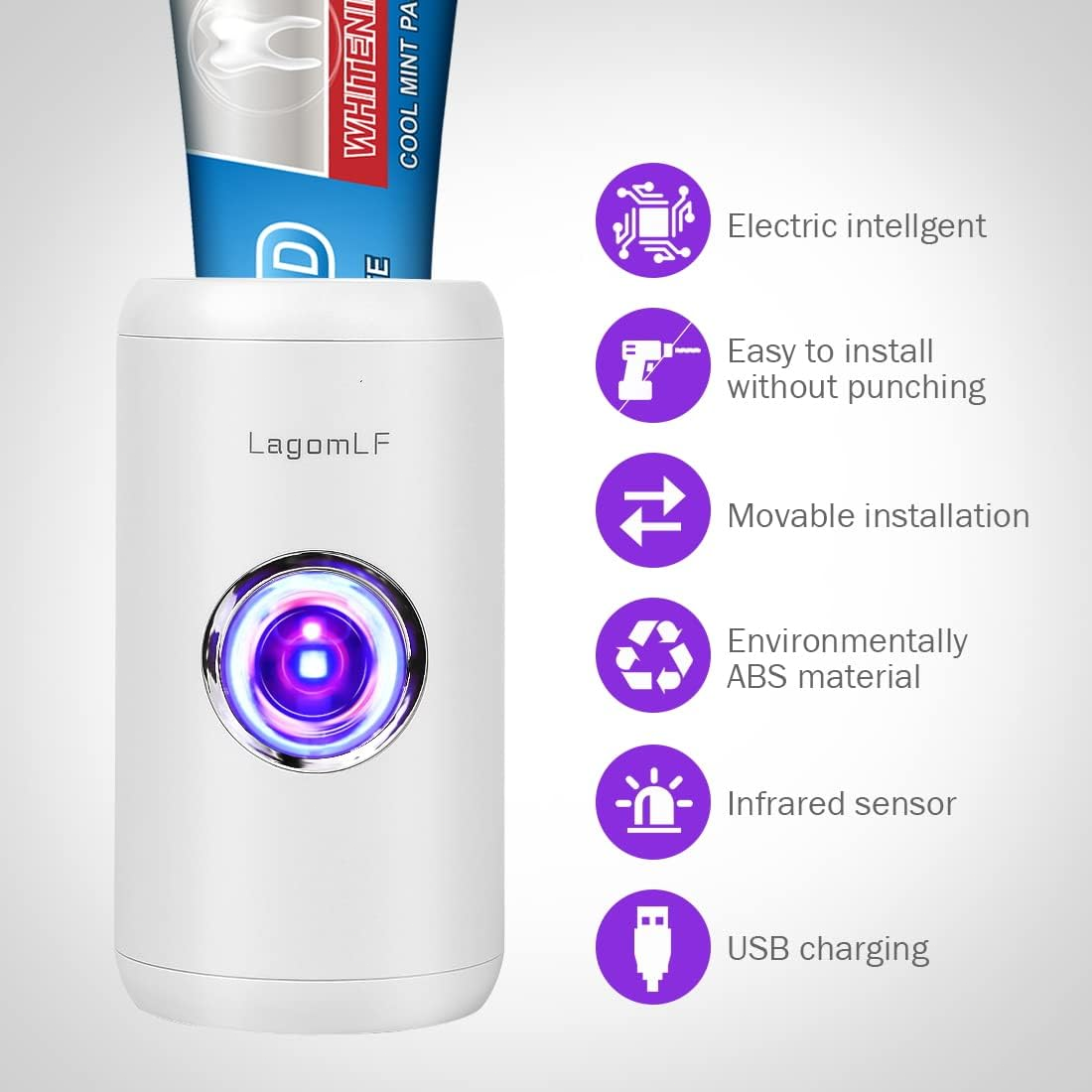 UV Electric Toothpaste Dispenser with Sensor Wall Mounted for Kids and Adults