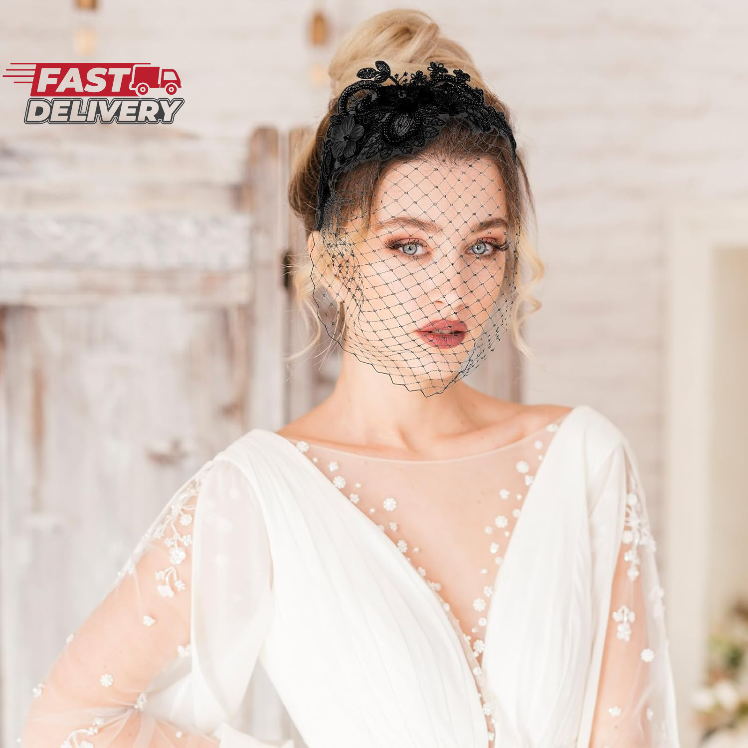 Giantree Black Veils for Women, Black Veil Mesh Veil Headband, Wedding Veil 1920