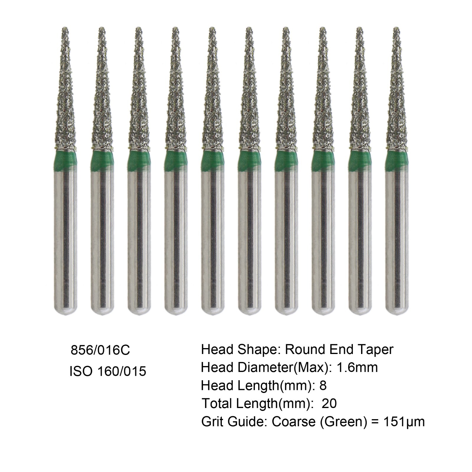 Dental Diamond Burs FG 856/016C Round End Taper Coarse Grit High Speed Bur