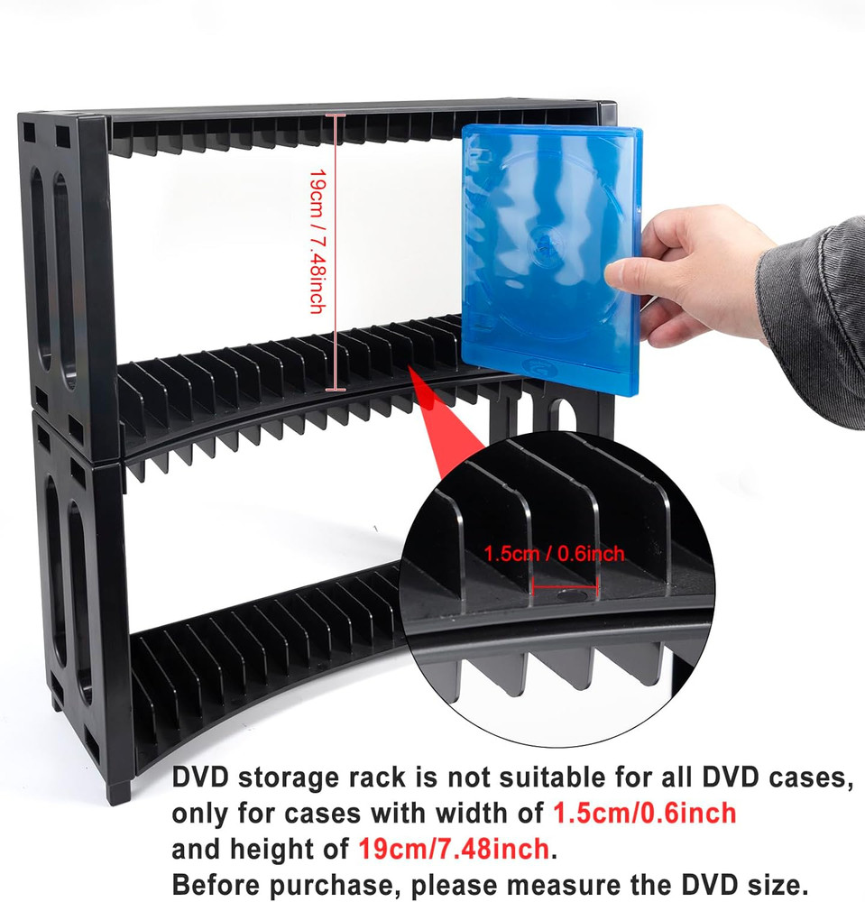 Stackable DVD Storage Rack, 2 Pack, Holds 40 Slim DVD Cases, Organizer