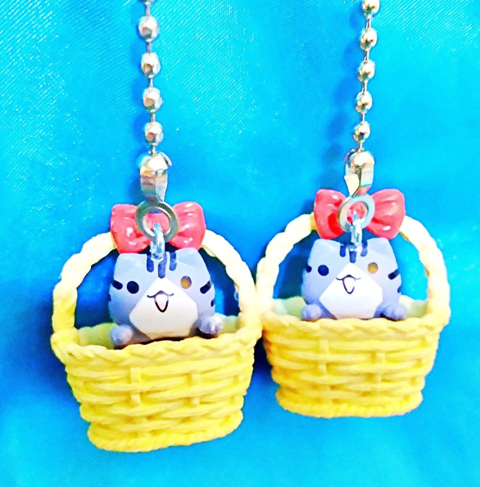 Gray Cats in Baskets ~ Set of Two ~ Ceiling Fan Pulls