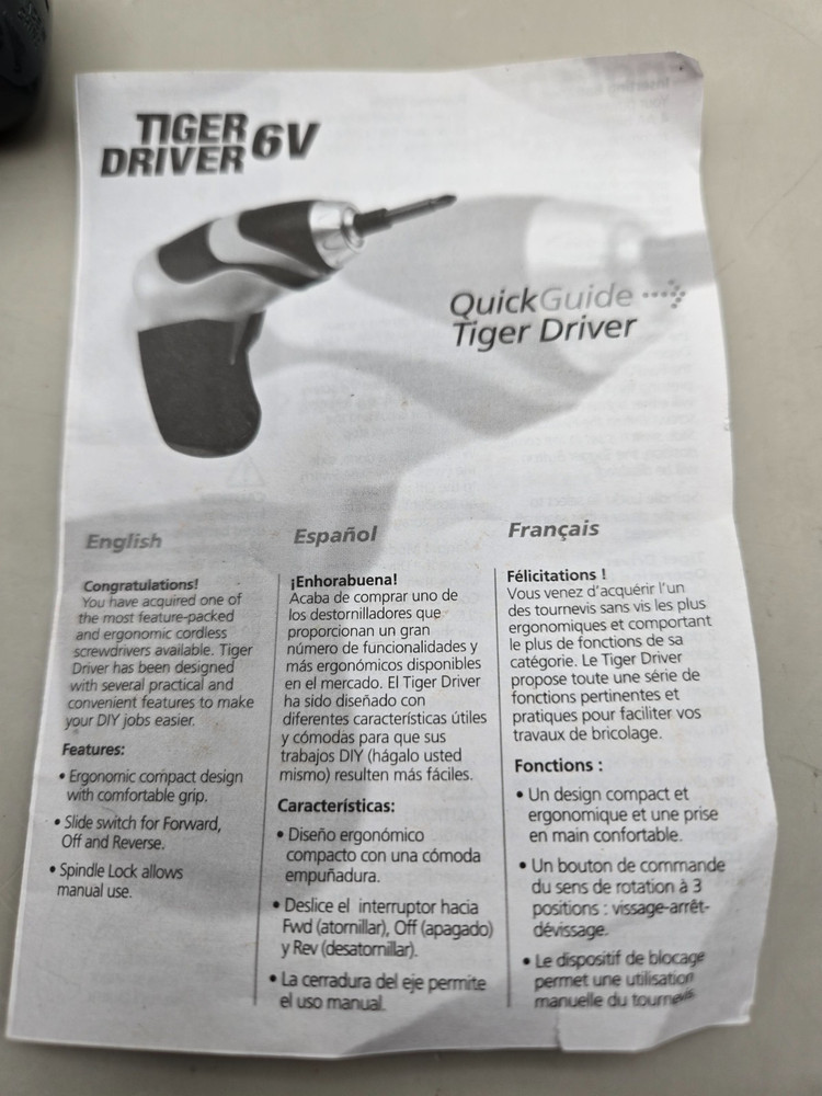 Tiger Driver 6 Volt Drill Driver Handheld AA Battery Works