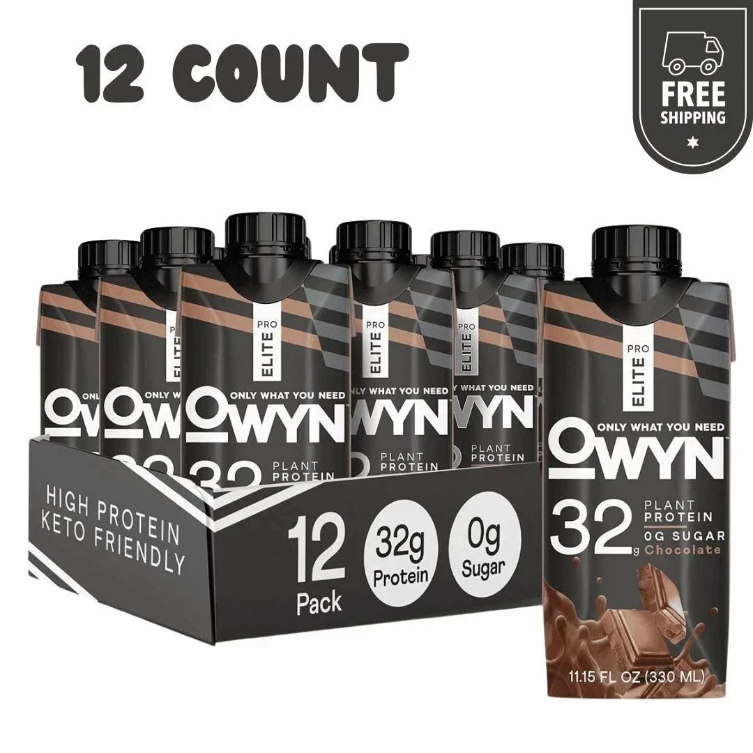 (12 Pack) OWYN Pro Elite Protein Shake, Chocolate, 32g 100% Vegan Delicious