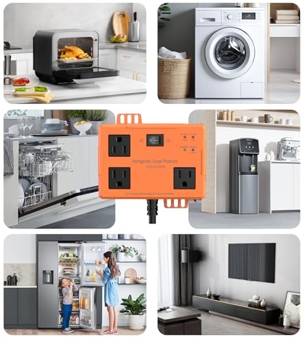 3 Outlet Refrigerator Surge Protector with Time Delay, Voltage Protector 2FT