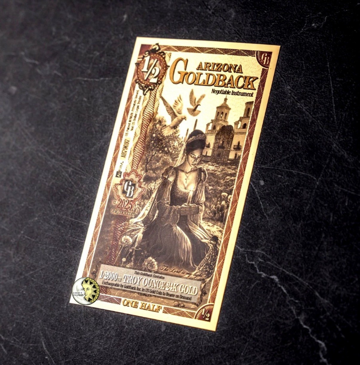 1/2 ARIZONA ALPHA GOLDBACK AURUM 24K GOLD NOTE 1/2000 OZ .999 GOLD BU 🔥