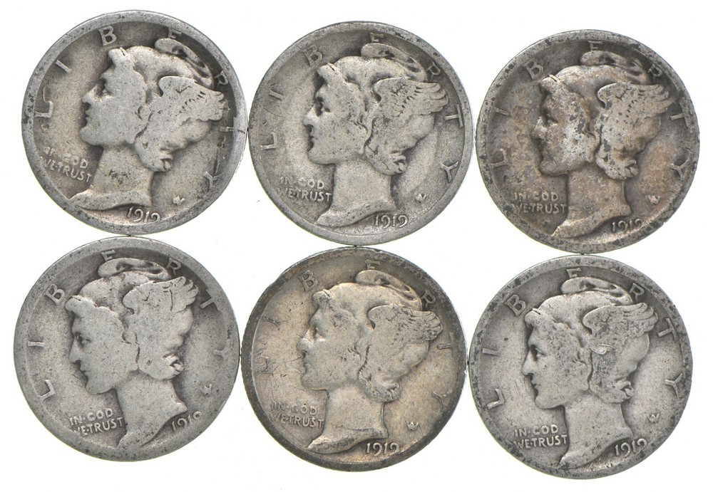 G+ 1919-S Mercury 90% Silver Dime