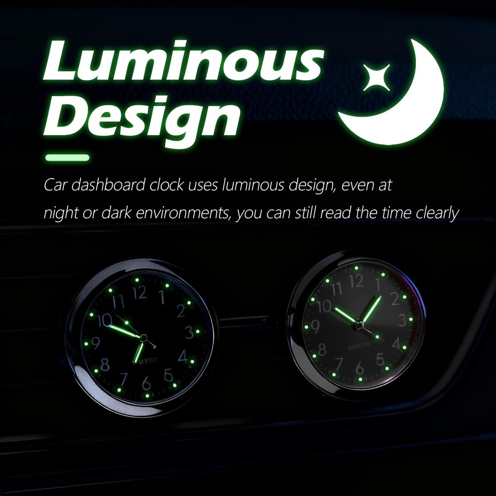 2 Pcs Analog Car Clocks Stick On Dashboard Clock Mini Auto Tiny Watch