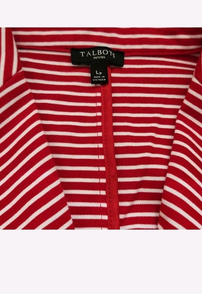 Talbots Blazer Jacket Womens PL Red White Nautical Striped 3 Button Beachy Euc