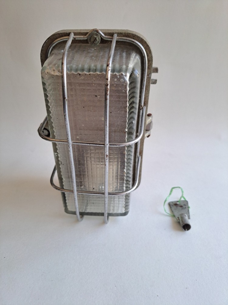 VINTAGE LARGE CAGED PRISMATIC BULKHEAD LIGHT STEAMPUNK