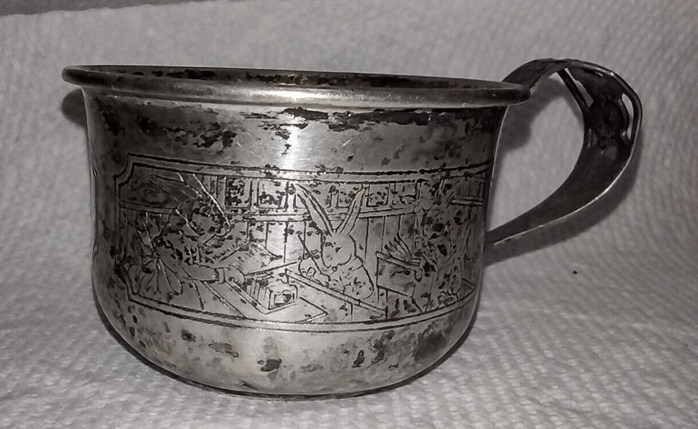 Sterling Child’s Cup with Reticulated handle Peter Rabbit School Webster 1920's
