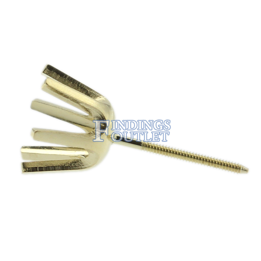 14k Yellow Gold Round Stud Earring Mounting Setting Screw Back Post 6 Prong