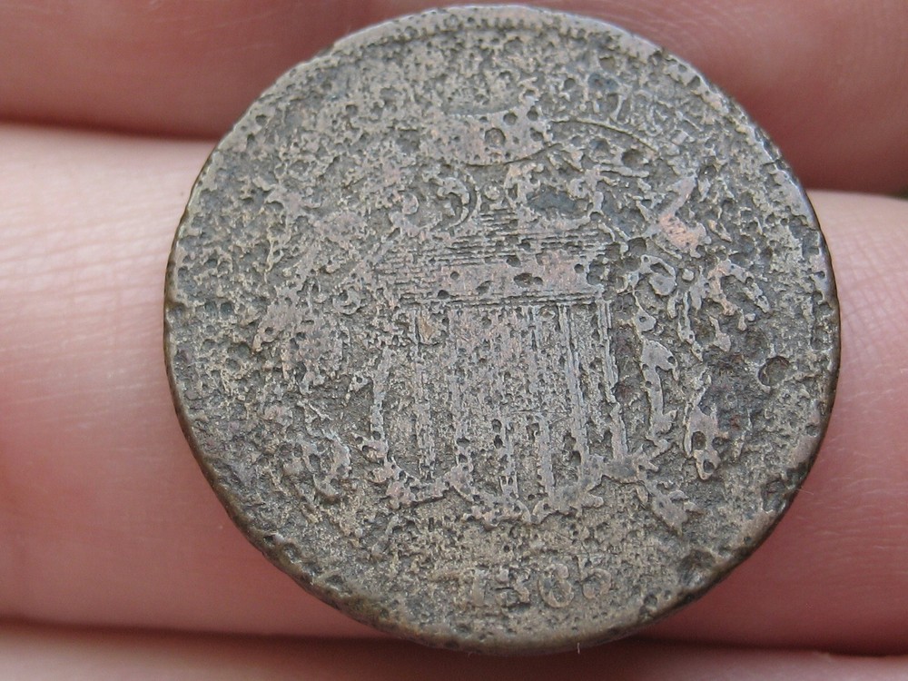 1865 Two 2 Cent Piece- Civil War Type Coin- Plain 5, Shipwreck Effect?