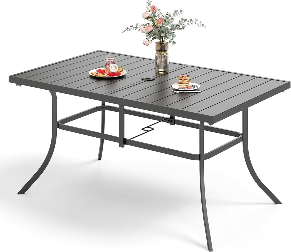 Outdoor Table Patio Dining Table Rectangular Metal Table for 6 Person