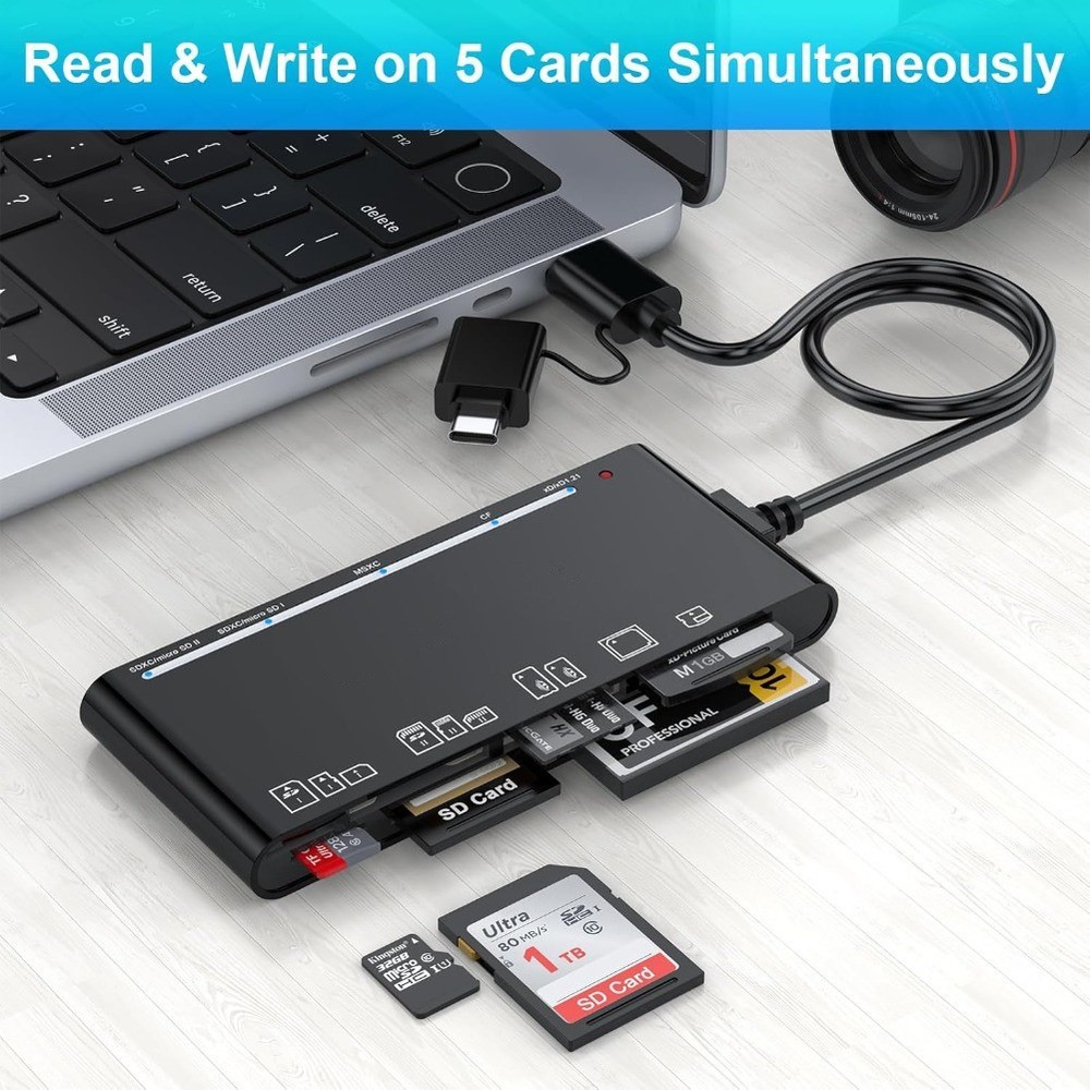 Multi Card Reader 7 in 1 USB C 3.0 5Gbps for SD CF Micro SD XD MS Memory Cards