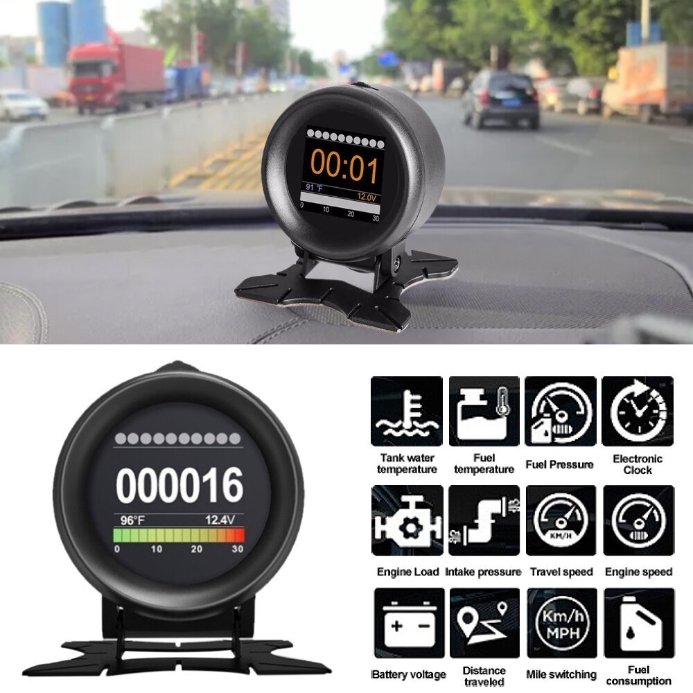 Car HUD Computer OBD2 Digital Speedometer & Water Temperature Indicator Display