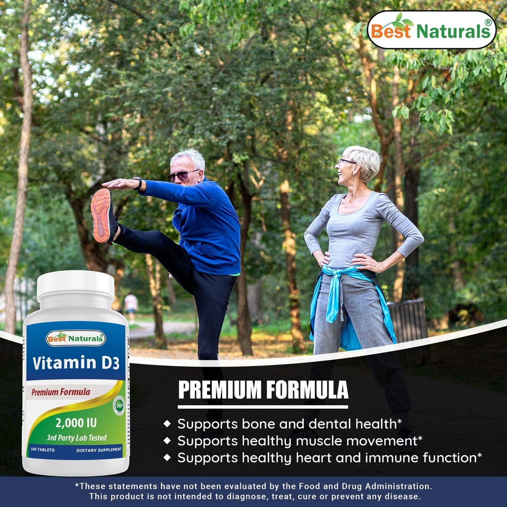 2 Pack Best Naturals Vitamin D3 2000 IU 100 Tablets