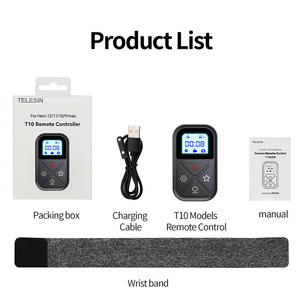 Wireless Smart Remote Control for GoPro 12/11/10/9/8/MAX WiFi Camera Controller