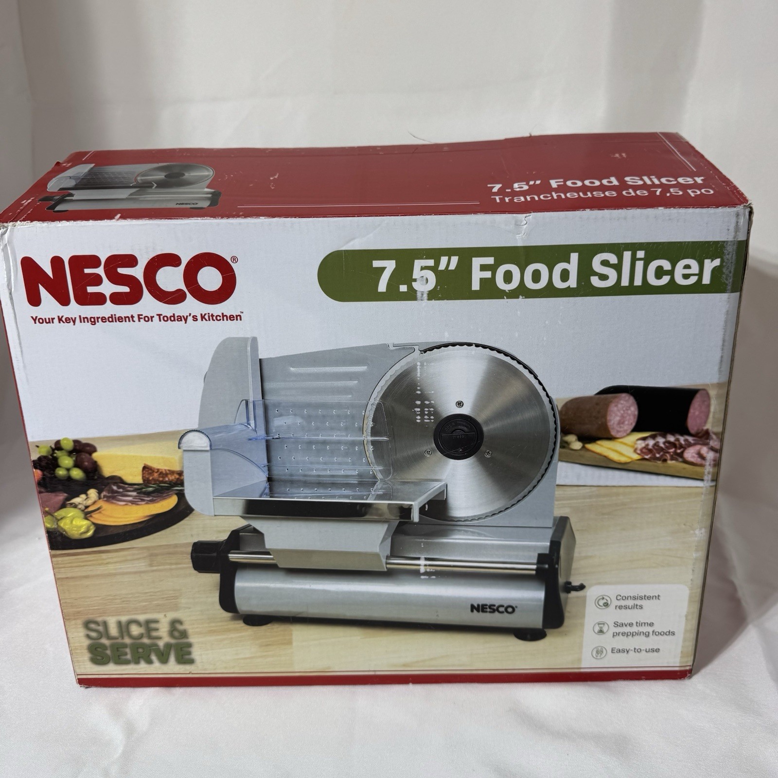 NESCO Stainless Steel 7.5” Food Slicer Adjustable Thickness Silver FS-200 TESTED