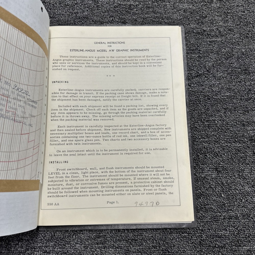 Esterline-Angus Model A. W. Graphic Instruments Instructions 94970