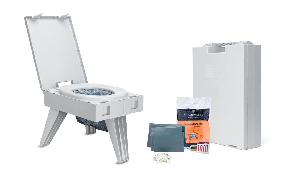Cleanwaste GO Anywhere Portable Folding Toilet + Bonus Original Wag Bag Kit