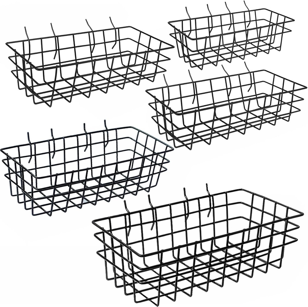 5 Piece Pegboard Baskets Set Heavy Duty Peg Board Organizer Accessories Bin Set