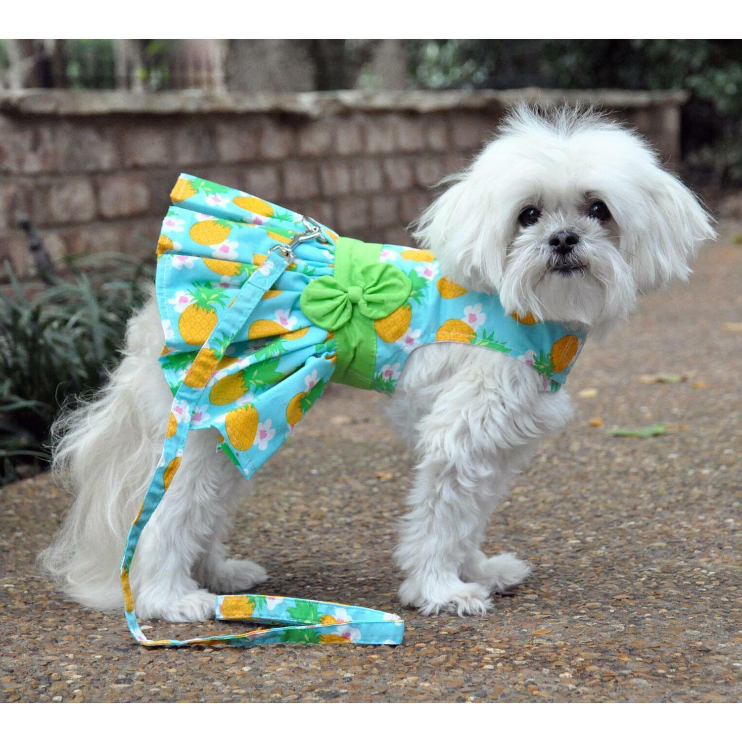 Doggie Design Pineapple Luau Dog Harness Dress with Matching Leash XS-S-M-L-XL