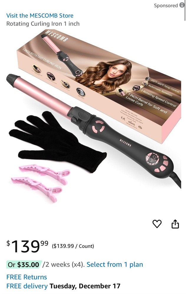 MESCOMB 1 Inch Rotating Curling Iron