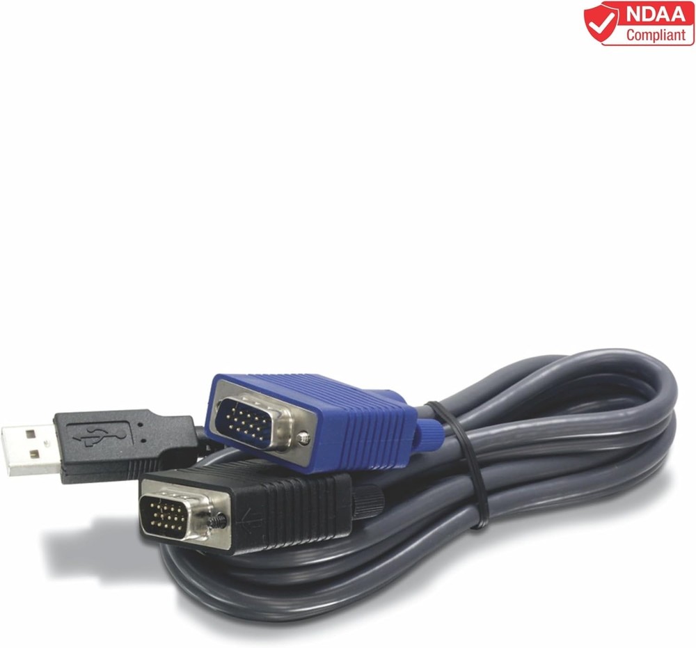 Flexible 15Ft USB VGA KVM Cable for KVM Switch Connection – NDAA Compliant