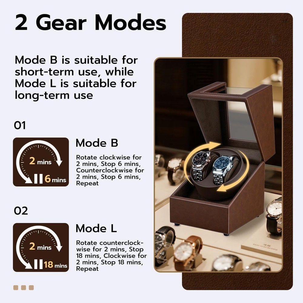 Automatic Rotation Double Watch Winder Box Leather Storage Display Case Gift new