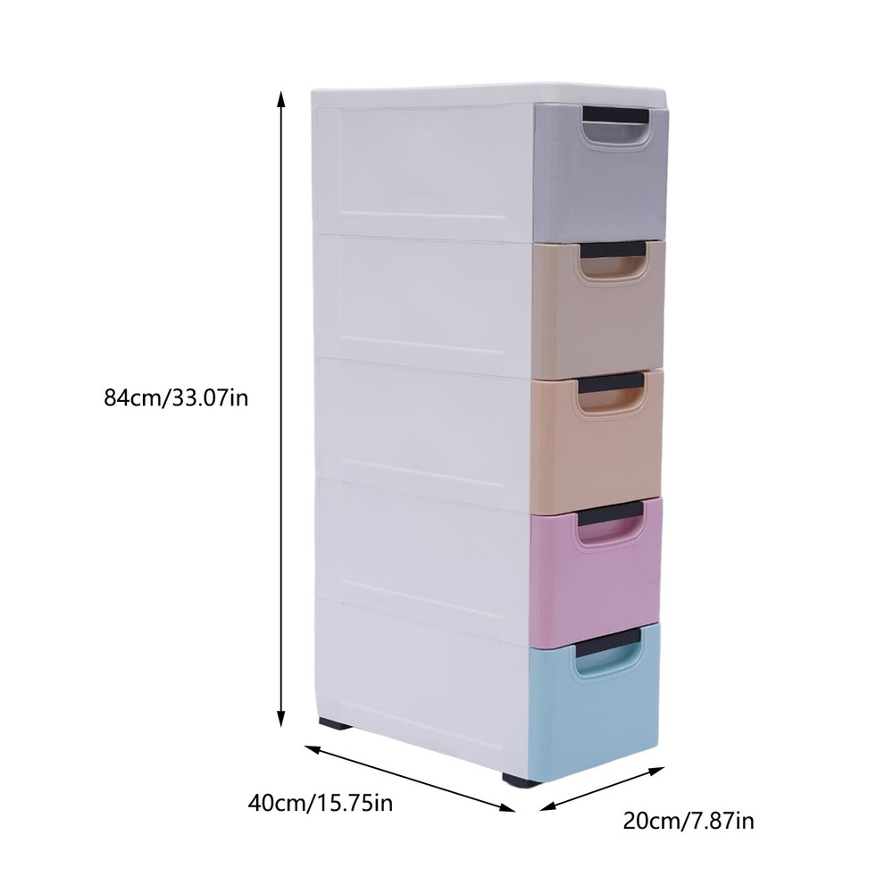 Plastic Stackable Storage Box Clothes Organizer Cabinet Tower 5 Drawer w/ Wheel