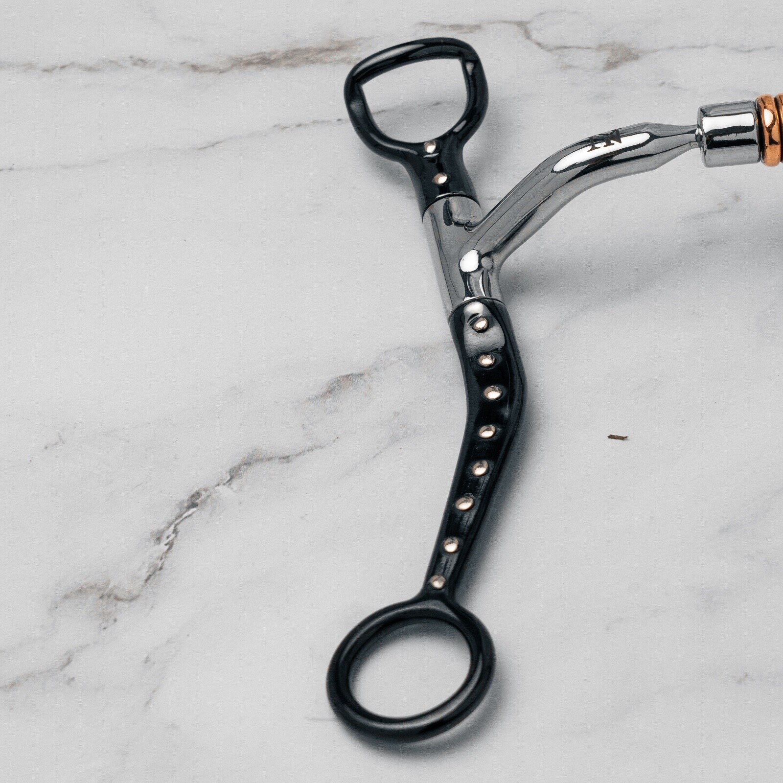 NY Tack 5" Western Silver Dotted Flat Shank Forward Copper Roller Horse Curb Bit