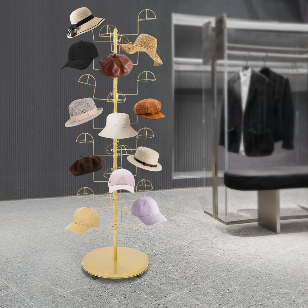 Metal Hats Display Stand Hat Storage Stand With 30 Hooks Freestanding Hat Rack~
