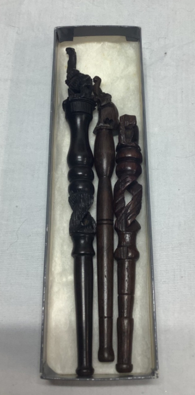 Set of 3 Hand-Carved African Elephant Ebony Wood Items Pen holders?