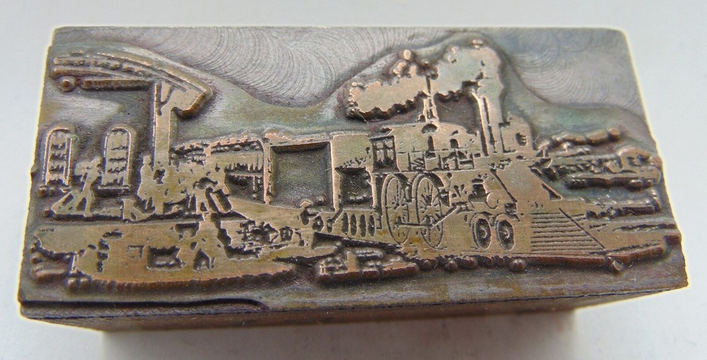 Printing Letterpress Printers Block People Loading Or unloading Train Cargo