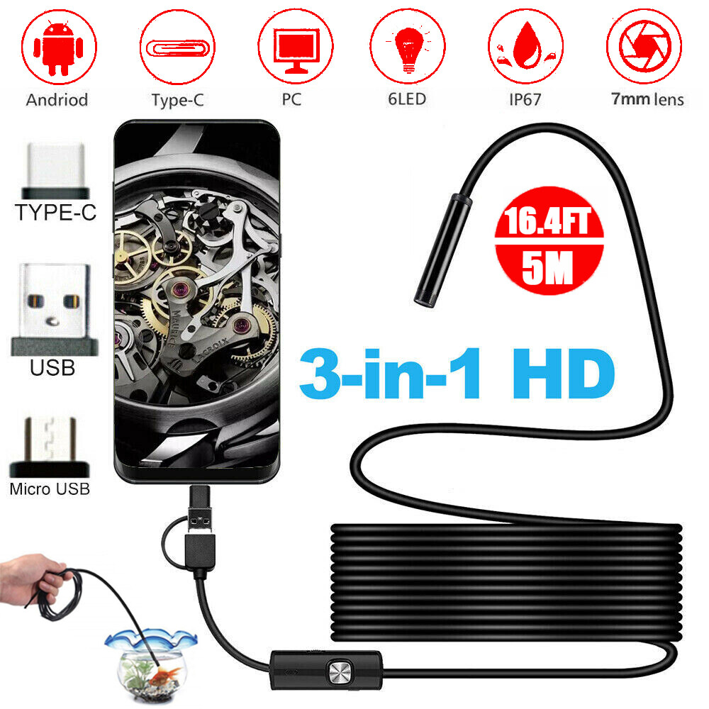 Mini Endoscope Camera 7mm/5M HD Camera for Android / PC MAC Inspection Borescope