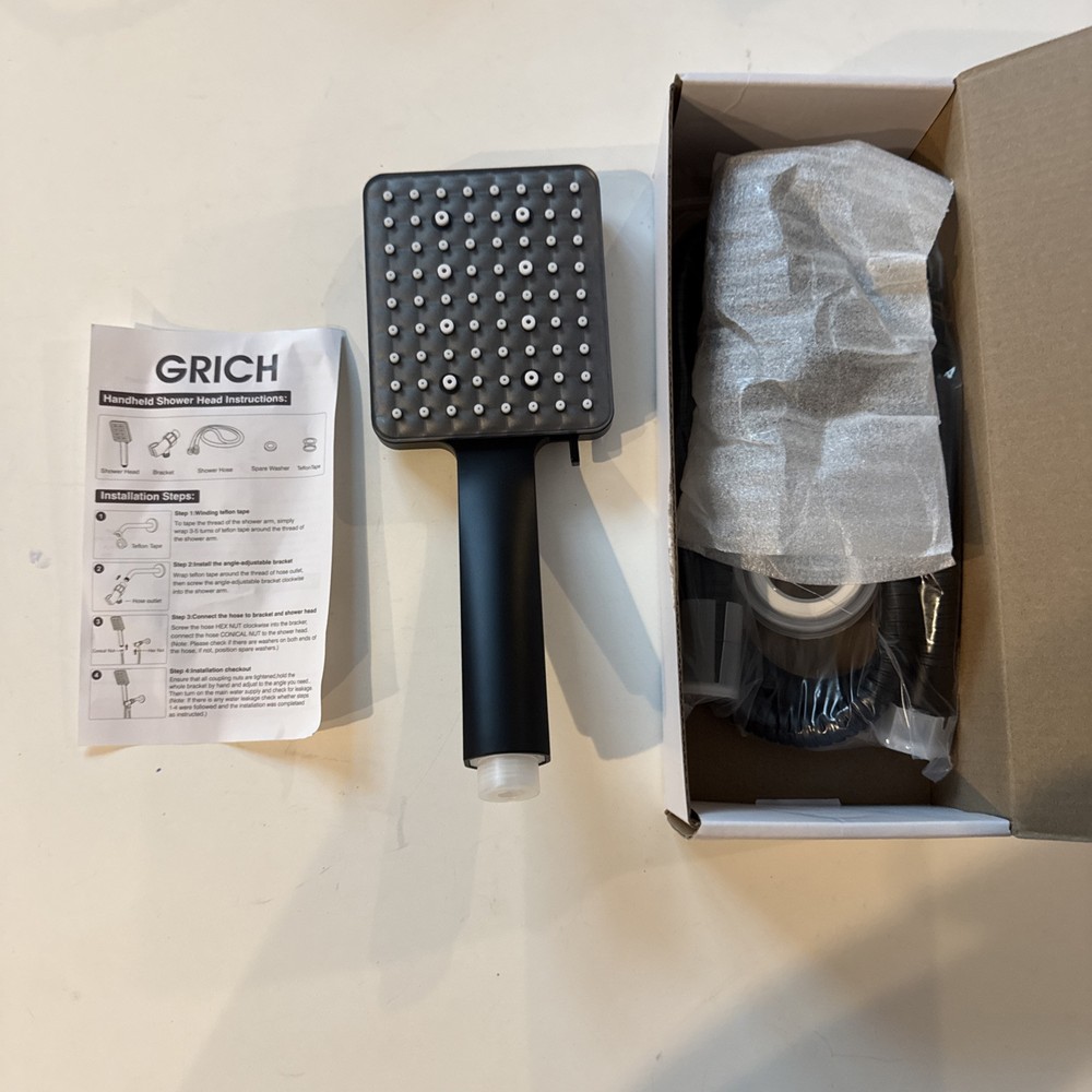 GRICH Handheld Shower Head with Wall Bracket Matte Black
