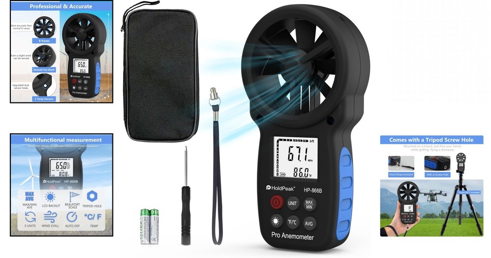 Compact HoldPeak 866B Anemometer - Essential Tool for Windsurfing & Drone Flying
