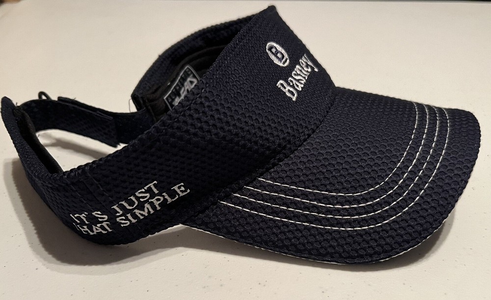 Basney Visor Cap Navy Blue Golf Hat Adjustable Strap Strapback Cotton AHEAD EUC