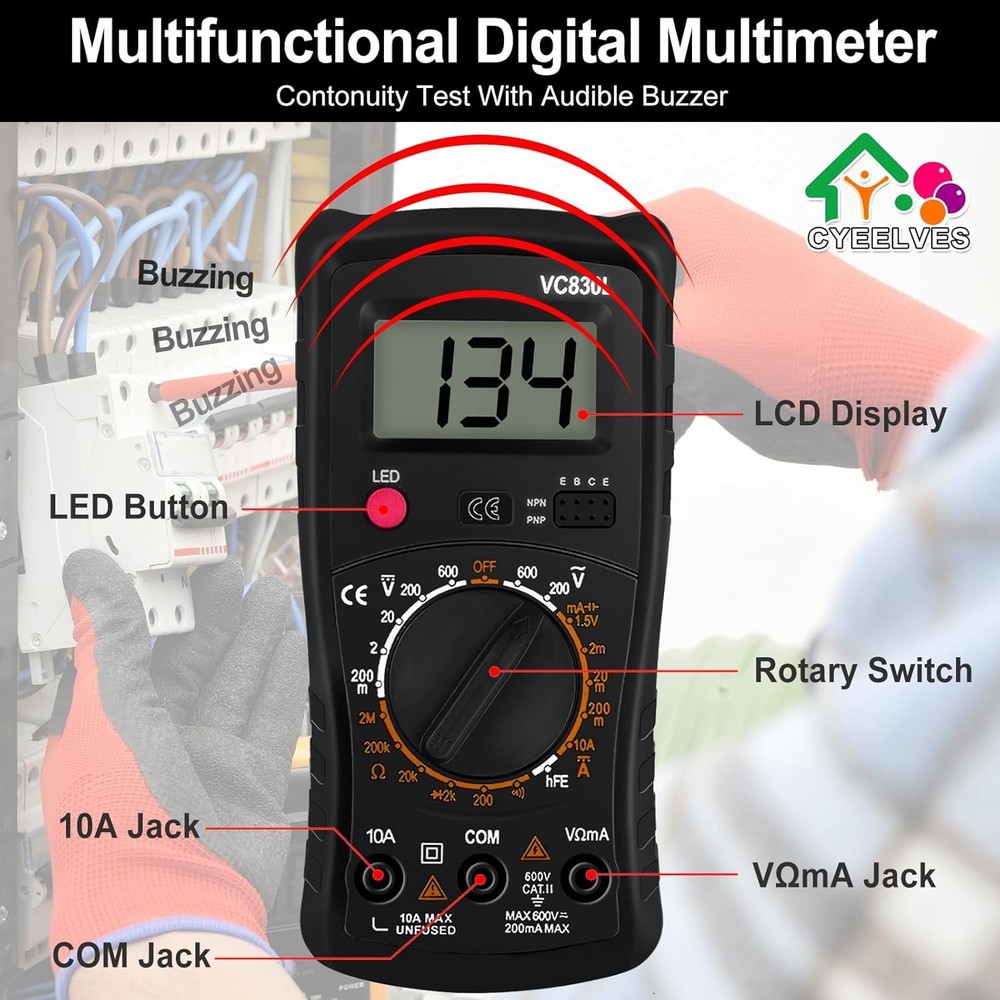 Digital Multimeter Pocket, Multifunction Battery Tester with Backlight Black