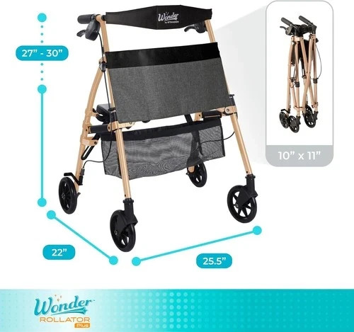 Stander Wonder Rollator Plus Short, Folding Junior Mobility Walker, Lightweight