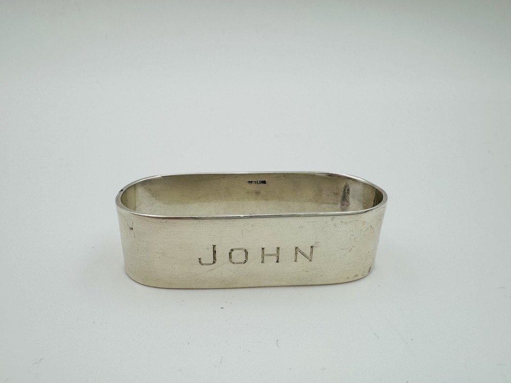 Vintage Sterling Silver Oblong Napkin Ring – Engraved “John”