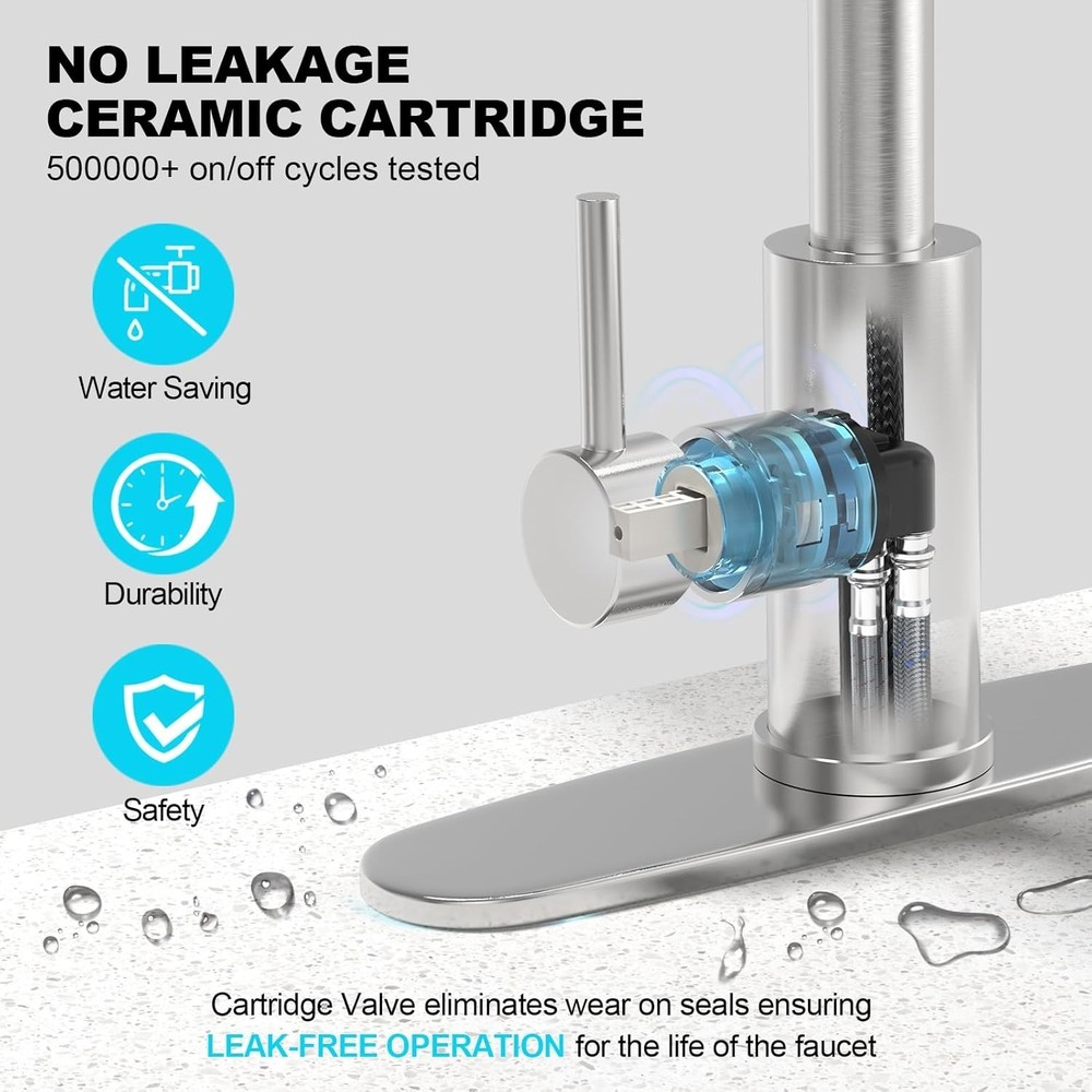 Touch On Brushed Nickel Kitchen Faucet with Waterfall Design & Pull Down Sprayer