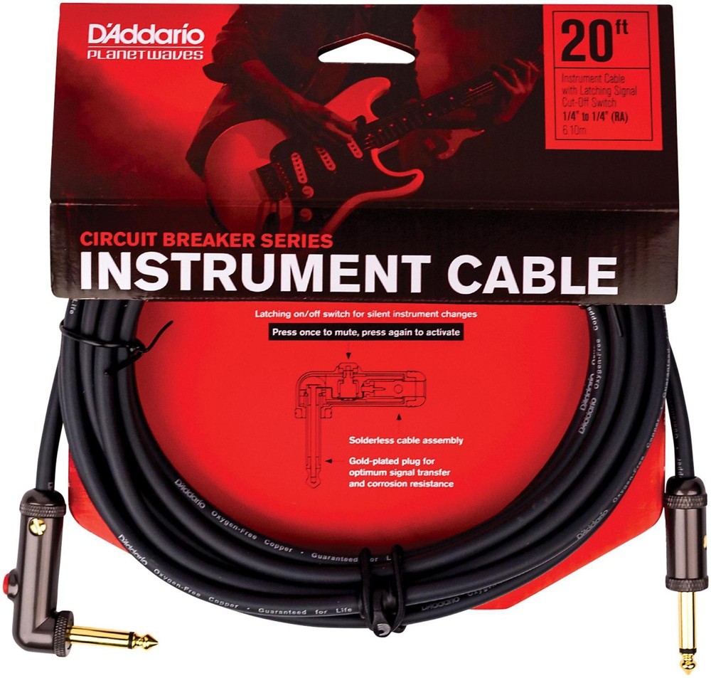 Planet Waves Circuit Breaker Instrument Cable Latching Right Angle Plug 20ft Blk