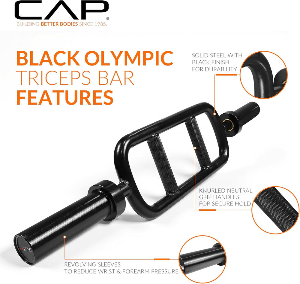 CAP Barbell 2' Solid Olympic Triceps Bar, No Collars, Black (New Version) (OBIS-