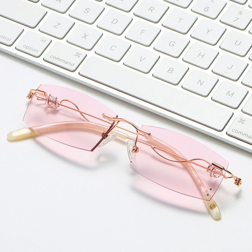 Women Rimless Reading Sun Glasses Blue Light Blocking Gradient Rectangle Readers