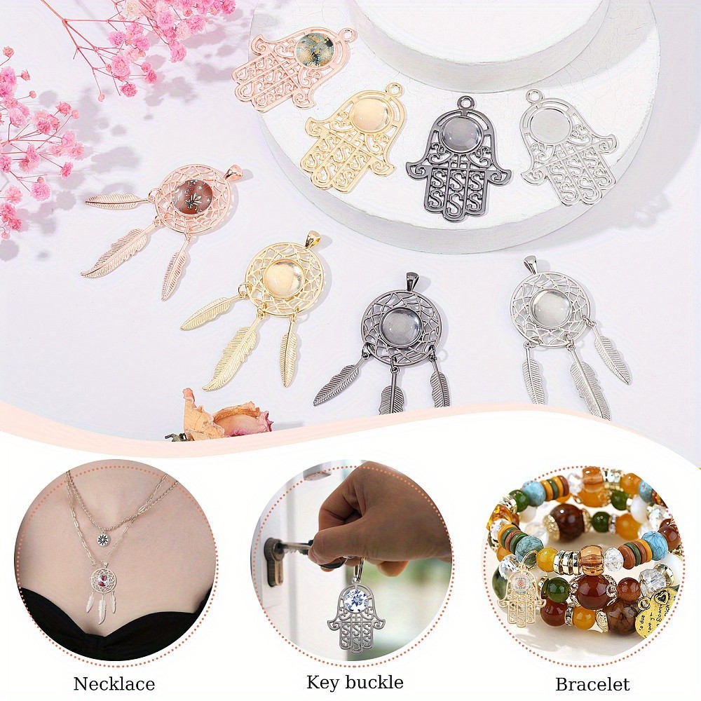 1box 4 colors Hamsa Hand & Net/Web Alloy Cabochons Settings with 16pcs