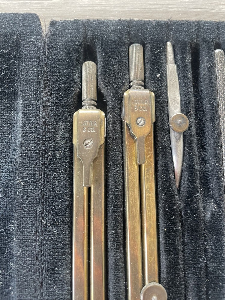 Vintage Lotter & Co. Technical Drawing Compass Instruments With Case