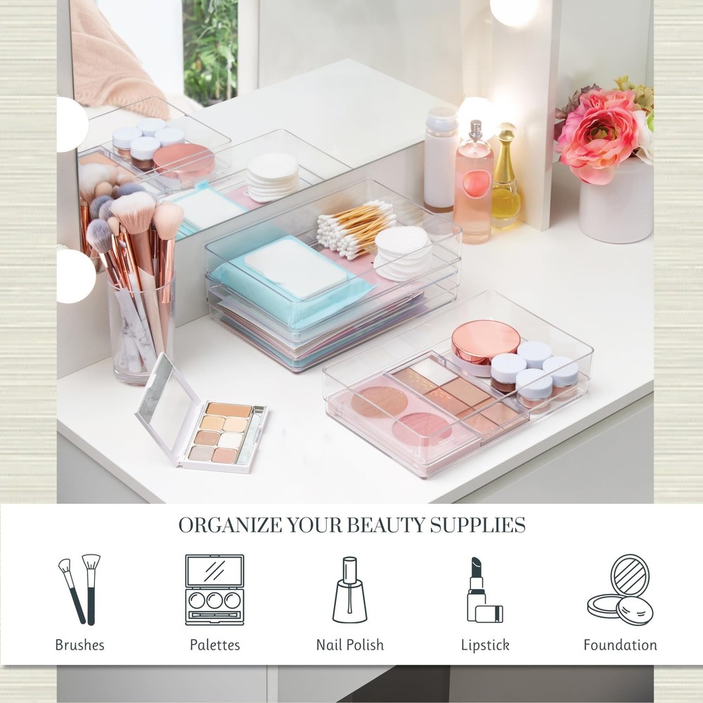 SimpleSort 3-Piece Stackable Clear Drawer Organizer Set | 9" x 6" x 2" Rectan...